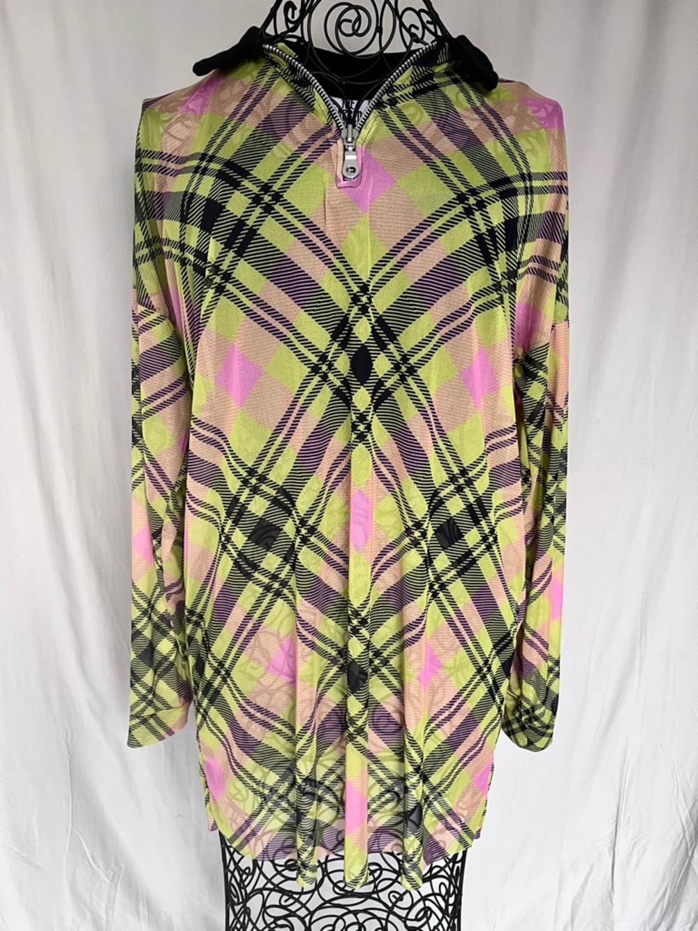 The Ragged Priest Sheer Mesh Plaid Tunic Top Y2K Grunge Size S